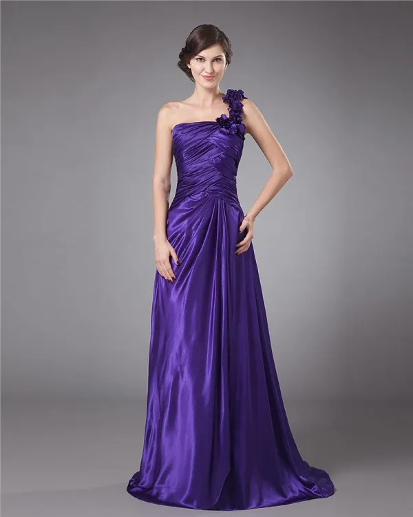 Chiffon Ruffle Plisserte En Skulder Gulv Lengde Modre Av Bruden Gjester Kjoler