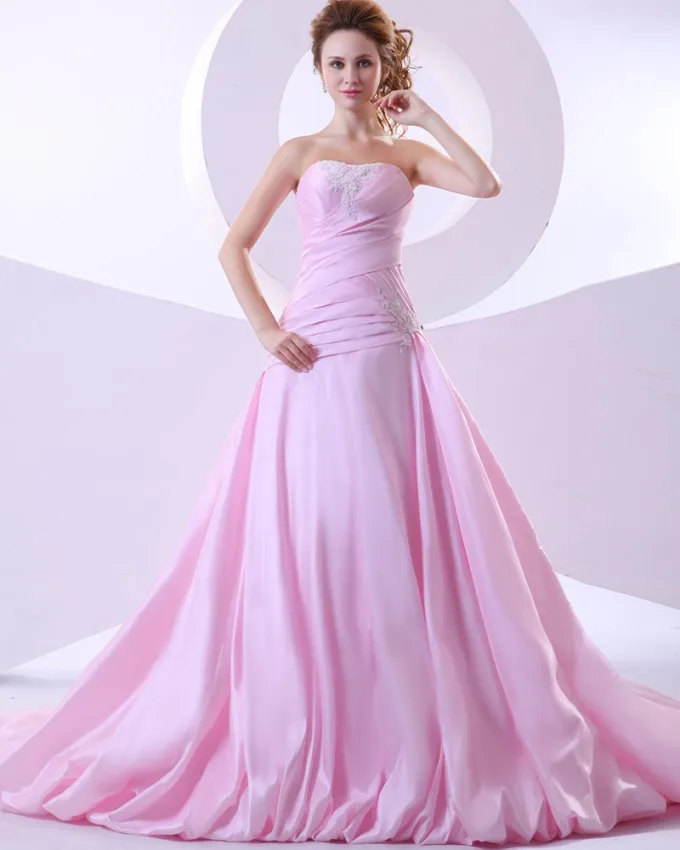 Taffeta Applikere Krusning Stroppelos Kapell A Linje Brudekjoler Bryllupskjoler