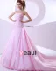 Taffeta Applique Ruffle Strapless Chapel A-line Bridal Gown Wedding Dress