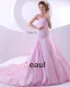 Taffeta Applique Ruffle Strapless Chapel A-line Bridal Gown Wedding Dress