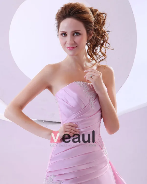 Taffeta Applique Ruffle Strapless Chapel A-line Bridal Gown Wedding Dress