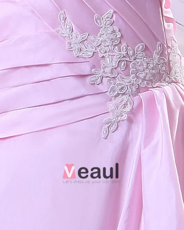 Taffeta Applique Ruffle Strapless Chapel A-line Bridal Gown Wedding Dress