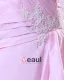 Taffeta Applique Ruffle Strapless Chapel A-line Bridal Gown Wedding Dress