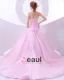 Taffeta Applique Ruffle Strapless Chapel A-line Bridal Gown Wedding Dress