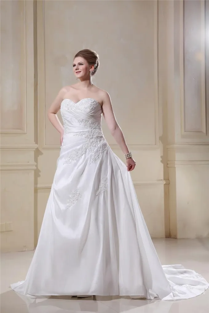 Taffeta Kjaereste Kapell Tog En Linje Brude Store Størrelser Brudekjoler Bryllupskjoler