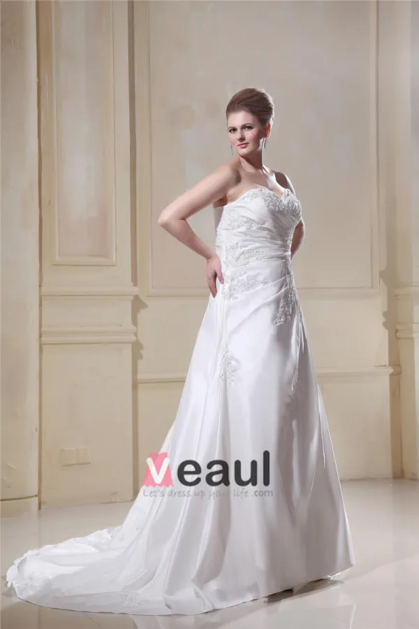 Taffeta Sweetheart Chapel Train A-Line Bridal Plus Size Wedding Dress