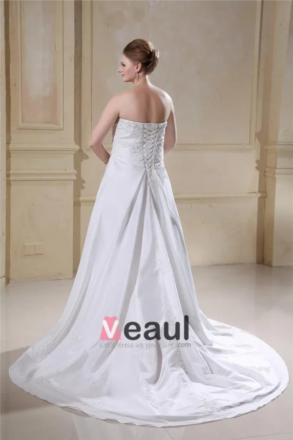 Taffeta Sweetheart Chapel Train A-Line Bridal Plus Size Wedding Dress