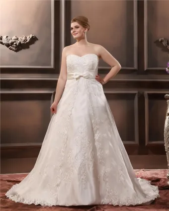 Satin Applique Sweetheart Plus Size Wedding Dresses