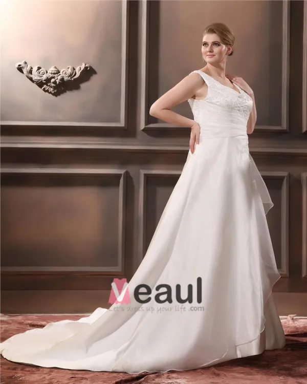 A-ligne Col En V Balayage Sans Manche Plus La Robe De Mariée De Taille