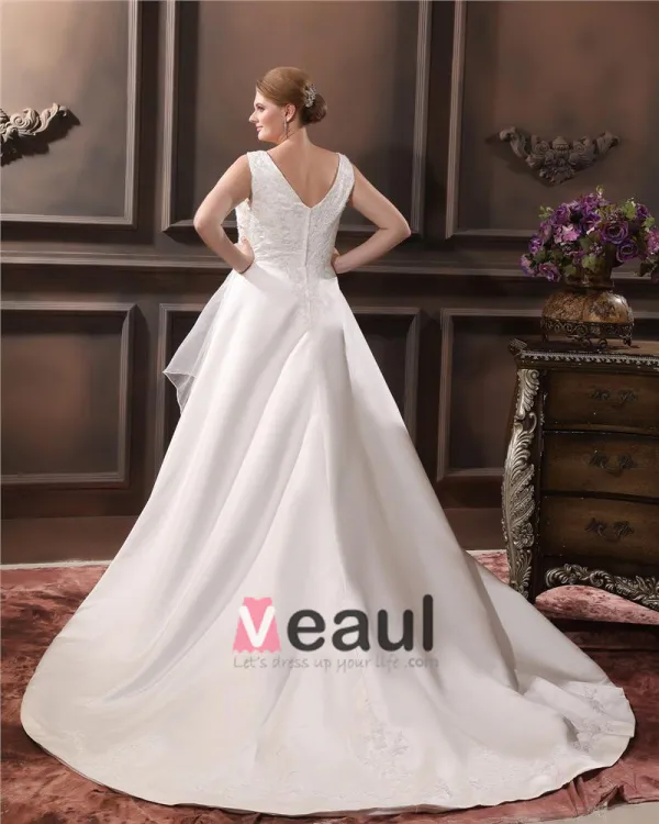 A-ligne Col En V Balayage Sans Manche Plus La Robe De Mariée De Taille