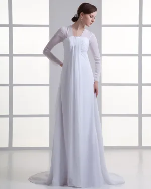 Mousseline A Volants V Cou Tribunal Train Robe De Mariée Empire