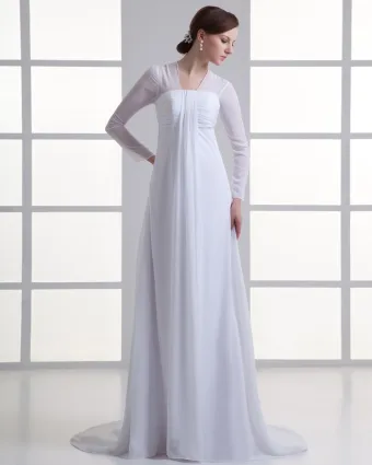 Chiffon Rüschen V Ausschnitt Hofzug Reich Hochzeitskleid