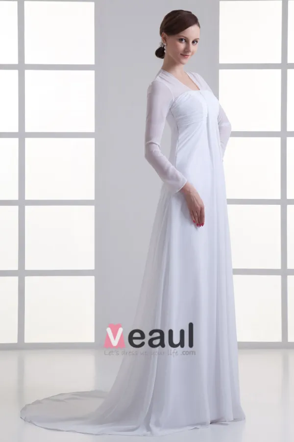 Chiffon Ruffle V Neck Court Train Empire Wedding Dress