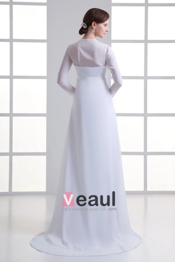 Chiffon Ruffle V Neck Court Train Empire Wedding Dress