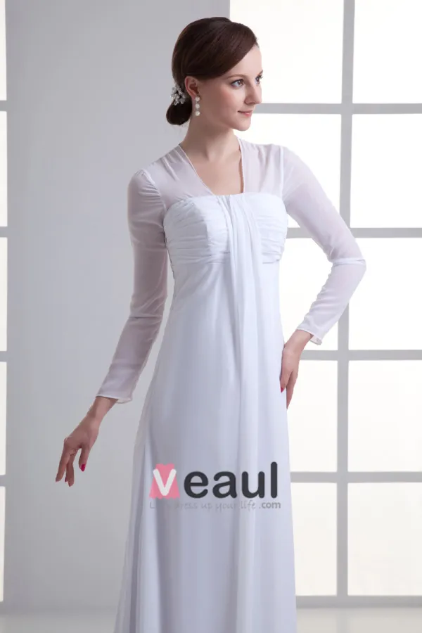 Chiffon Ruffle V Neck Court Train Empire Wedding Dress