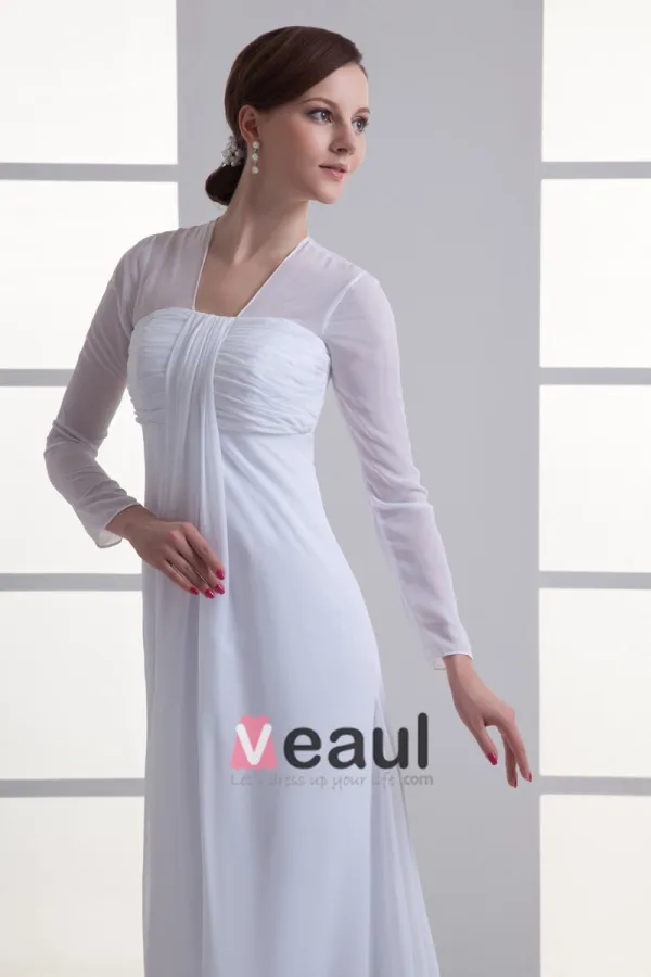 Chiffon Ruffle V Neck Court Train Empire Wedding Dress