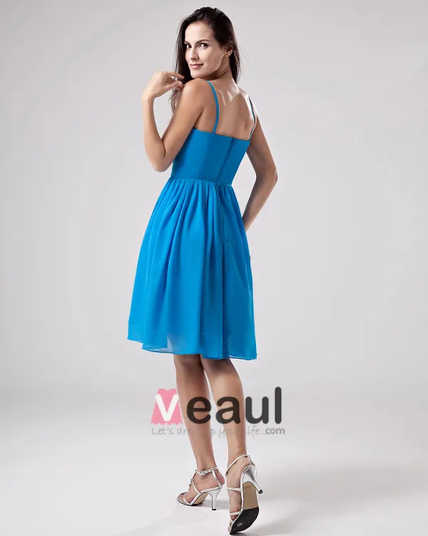 Chiffon V-hals Drapere Handlaget Blomst Kne Hoye Brudepikekjoler