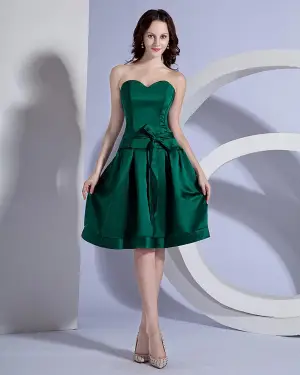 Stijlvol Strapless Knielange Zijden Feestjurk Bruidsmeisjes Jurken