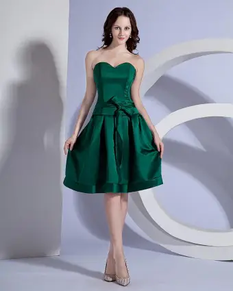 Stylish Strapless Knee Length Silk Party Dress Bridesmaids Dresses