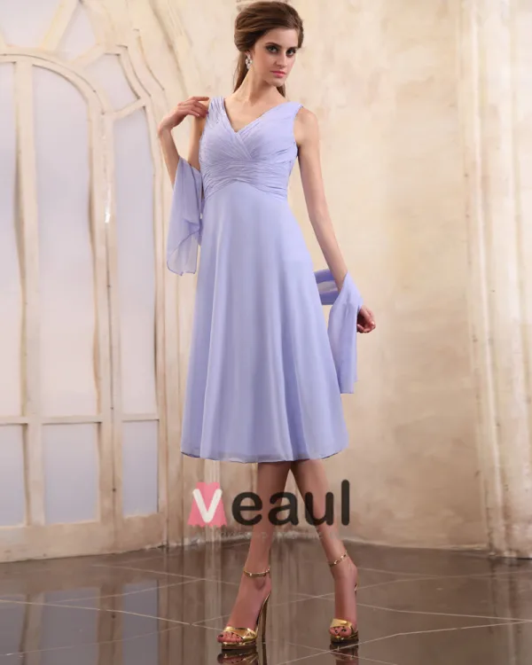 Beautiful Ruffle V-Neck Tea-length Chiffon Mothers of Bride Special Guests Dress