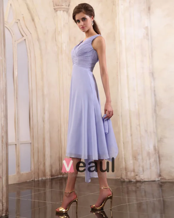 Beautiful Ruffle V-Neck Tea-length Chiffon Mothers of Bride Special Guests Dress
