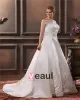 Satin Embroidery Beaded Court Plus Size Bridal Gown Wedding Dress