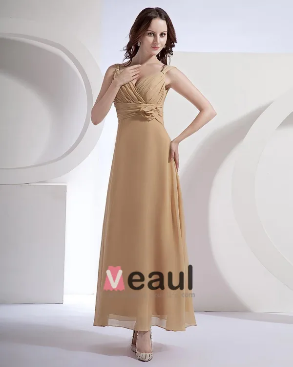 Chiffon Ruffle V-Neck Floor Length Bridesmaid Dresses