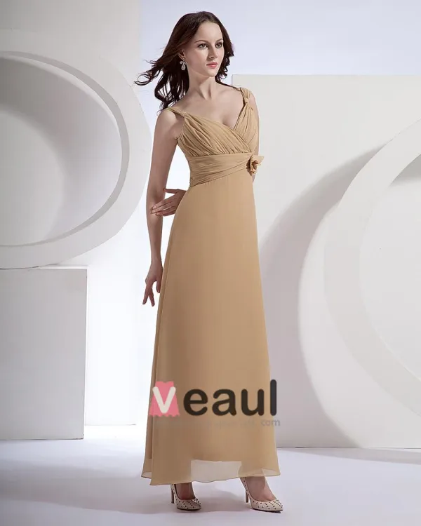 Chiffon Ruffle V-Neck Floor Length Bridesmaid Dresses
