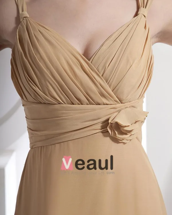 Chiffon Ruffle V-Neck Floor Length Bridesmaid Dresses