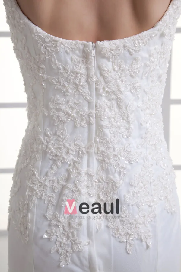 Tulle Ruffle Beading Shoulder Straps Court Train Mermaid Wedding Dress