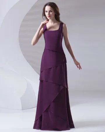 Shoulder Straps Pleated Floor Length Chiffon Mother Of The Bride Dress