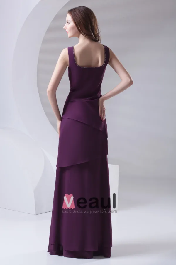 Shoulder Straps Pleated Floor Length Chiffon Mother of The Bride Dress