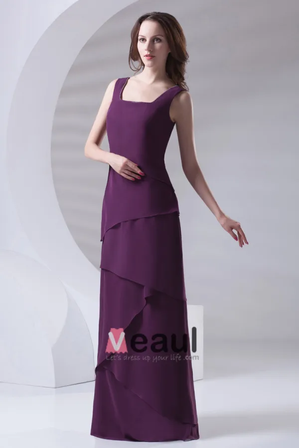 Shoulder Straps Pleated Floor Length Chiffon Mother of The Bride Dress