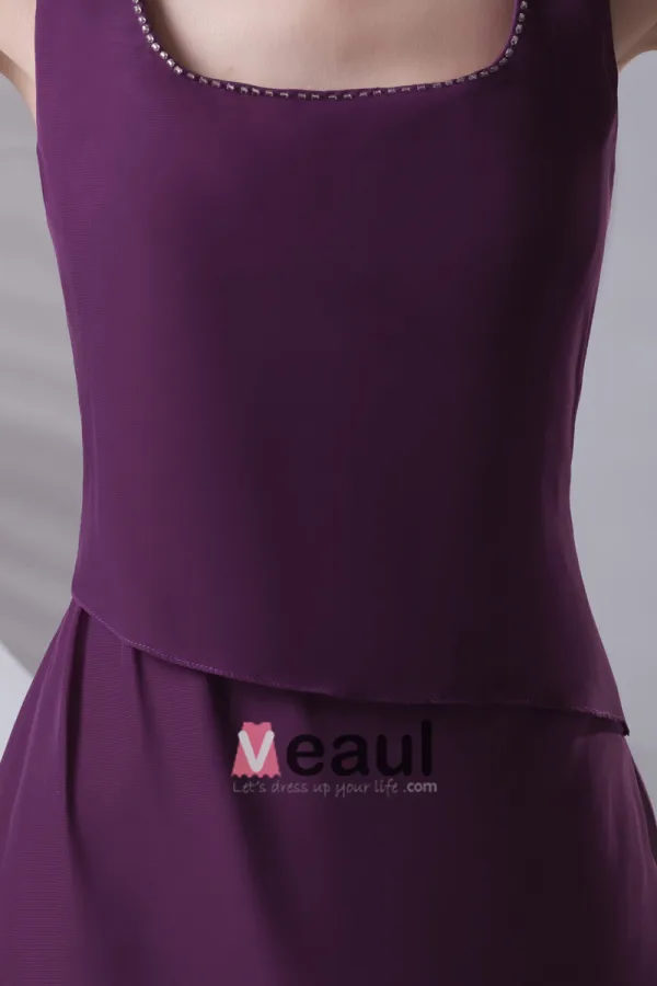 Shoulder Straps Pleated Floor Length Chiffon Mother of The Bride Dress