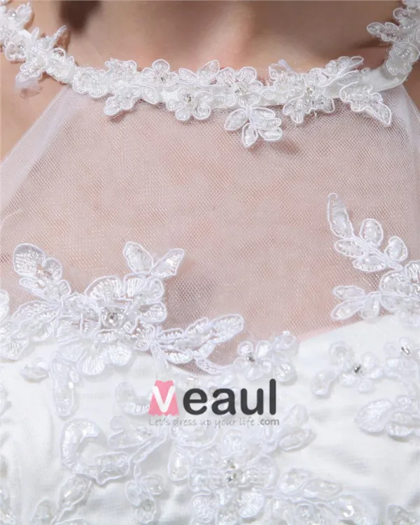 Satin Lace Round Neck Chapel Mermaid Bridal Gown Wedding Dress