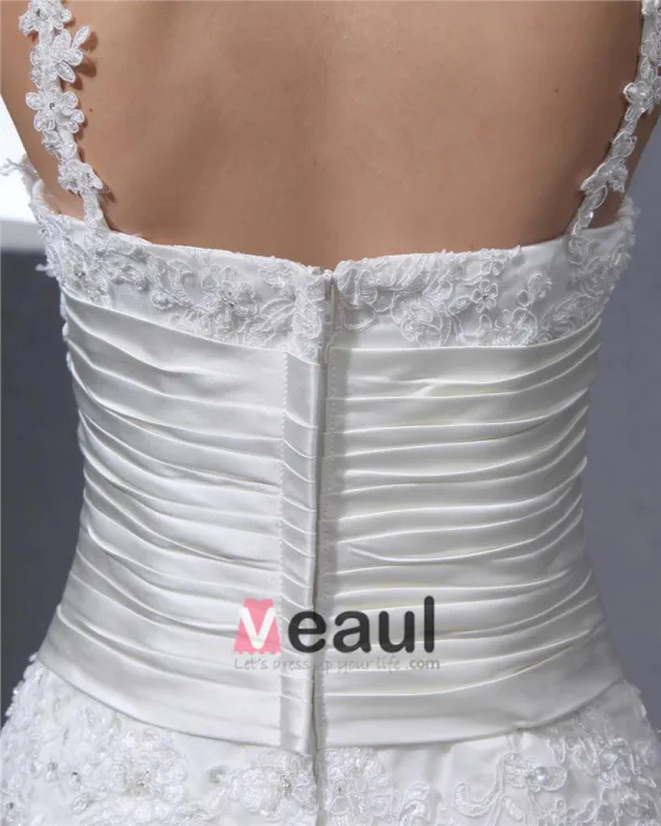 Satin Lace Round Neck Chapel Mermaid Bridal Gown Wedding Dress
