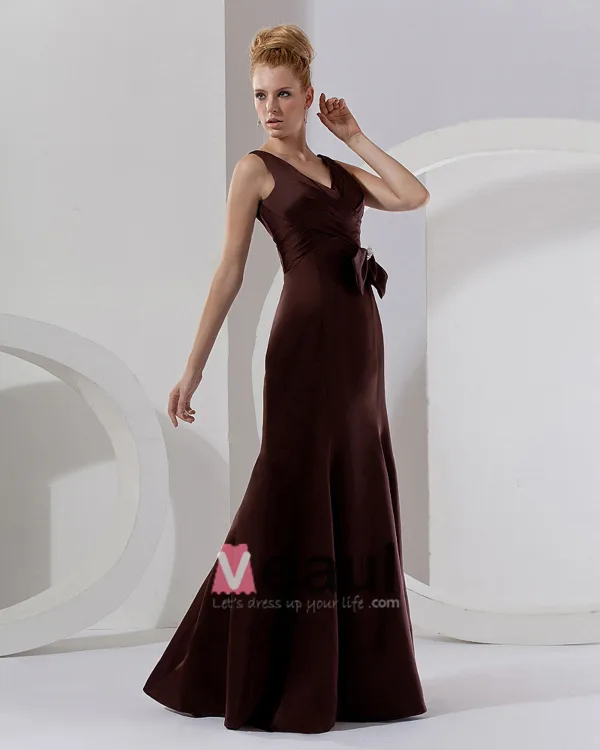Flowers Satin Ruffles V-Neck Sleeveless Floor Length Bridesmaid Dresses