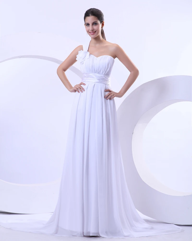 Chiffon Imperium En Skulder Kjaereste Kapell Tog Brudekjoler Bryllupskjoler