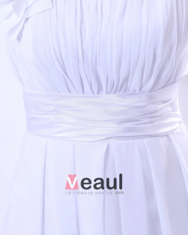 Chiffon Empire One Shoulder Sweetheart Chapel Train Wedding Dress