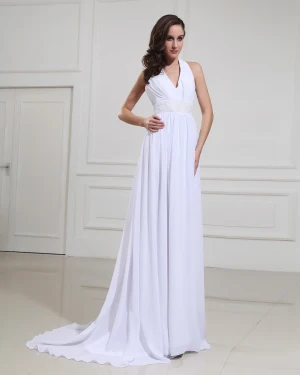 Mousseline De Soie Halter Tribunal Empire Robe De Mariée De Mariage De Robe