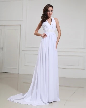 Chiffon Halter Rechtbank Imperium Bruidsjurken Trouwjurken