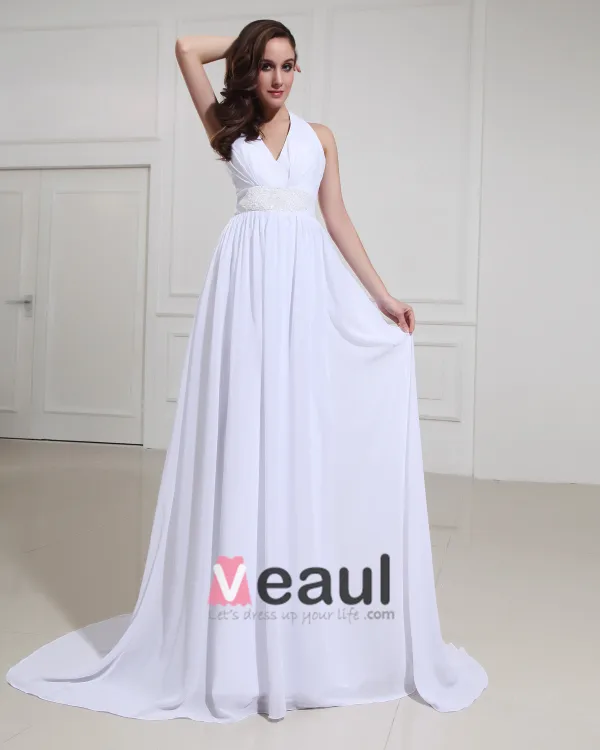 Chiffon Halter Court Empire Bridal Gown Wedding Dress