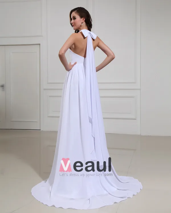 Chiffon Halter Court Empire Bridal Gown Wedding Dress