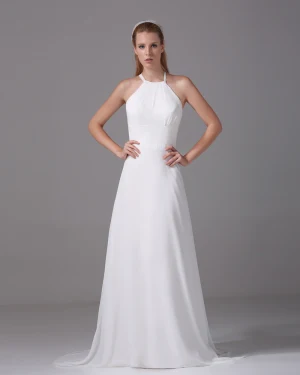 Elegant Halter Longueur Plisse Robe De Mariée Empire En Mousseline De Soie