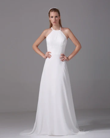 Elegant Grimma Golvet Langd Veckad Chiffong Imperium Brudklänningar Bröllopsklänningar