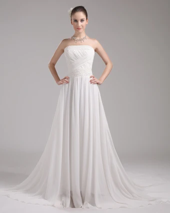 Fashion Chiffon Charmeuse Beading Strapless Floor Length Empire Wedding Dress