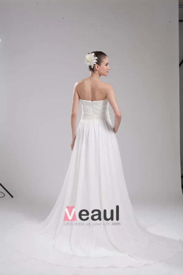 Mode Charmeuse Mousseline De Soie Perles Longueur De Plancher Robe De Mariée Empire Bretelles