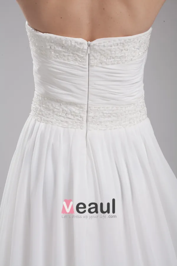 Mode Charmeuse Mousseline De Soie Perles Longueur De Plancher Robe De Mariée Empire Bretelles