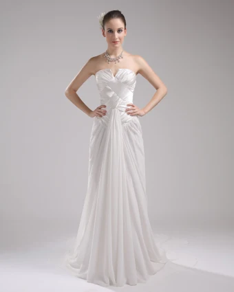 Fashion Chiffon Charmeuse Pleated Sweetheart Court Train Floor Length Empire Wedding Dress
