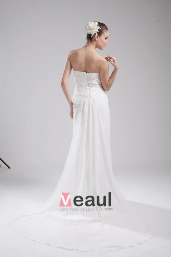 Fashion Chiffon Charmeuse Pleated Sweetheart Court Train Floor Length Empire Wedding Dress